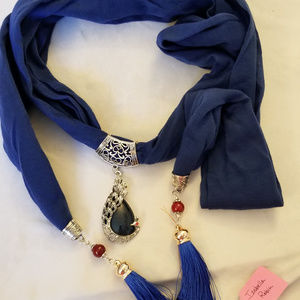 SALE NWT Embellished Scarf Blue Cotton Peacock